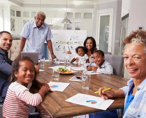 Family sitting around a table