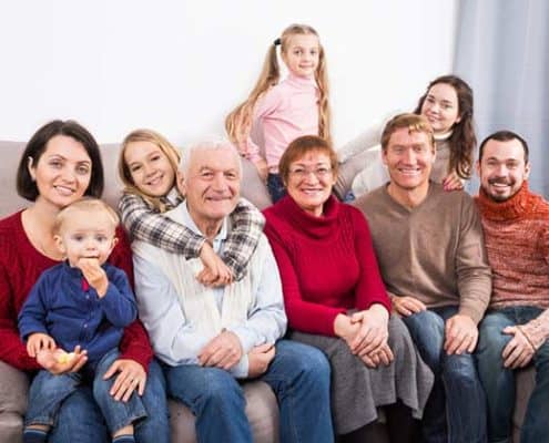 Family of adults and kids sitting together